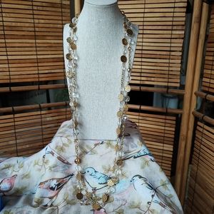 Joan Rivers Signed Crystal Clear Gold Tone Hammered Disks Opera Length Necklace